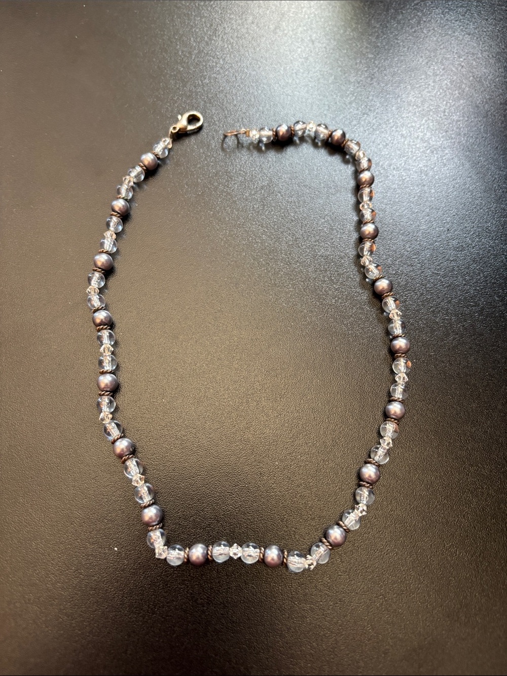 Handcrafted Faux Gray Pearl and Clear Bead Women's Necklace